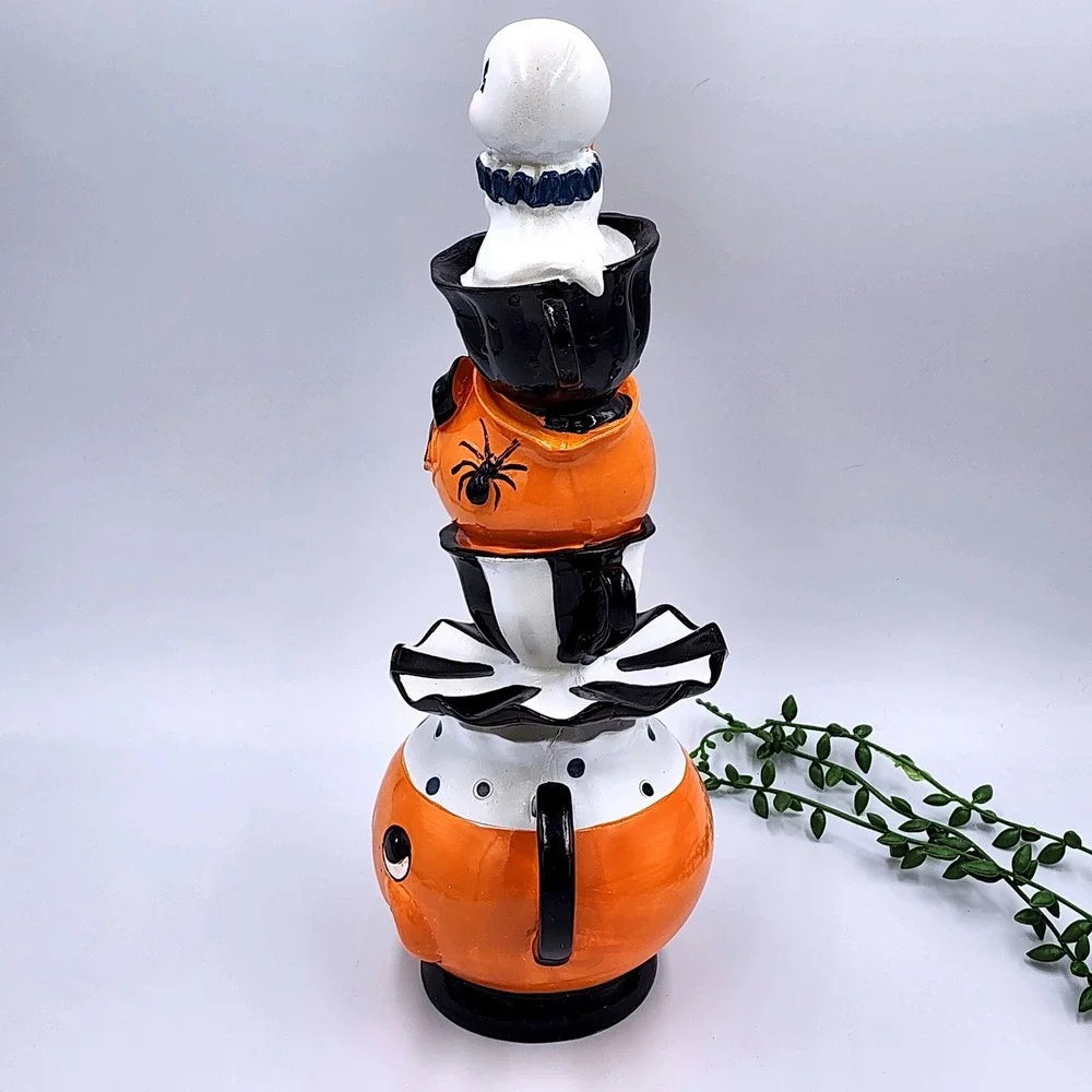 Halloween Stacked Ghost Pumpkin Teapot Teacup Figurine 12.5